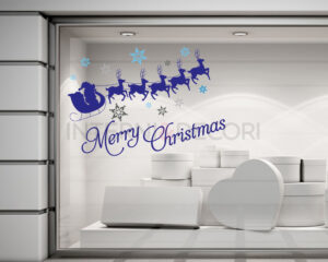 Adesivo per vetrine Natale "SLITTA CON FIOCCHI DI NEVE" - Vetrofania