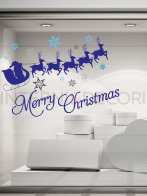 Adesivo per vetrine Natale "SLITTA CON FIOCCHI DI NEVE" - Vetrofania