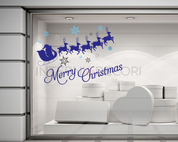 Adesivo per vetrine Natale "SLITTA CON FIOCCHI DI NEVE" - Vetrofania