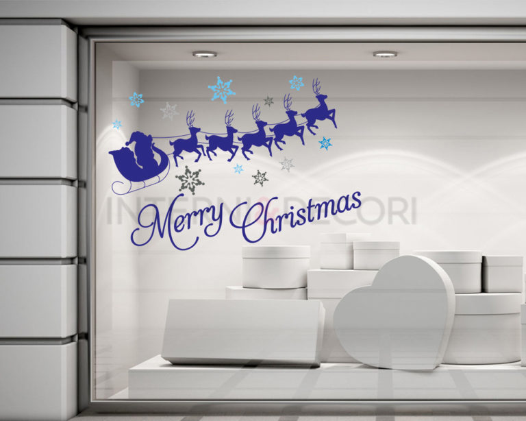 Adesivo per vetrine Natale "SLITTA CON FIOCCHI DI NEVE" - Vetrofania