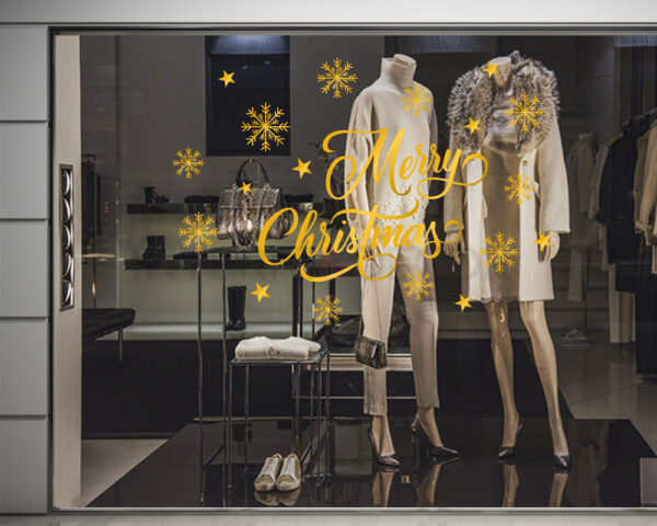 Adesivo per vetrine Natale "TRA STELLE E FIOCCHI" - Vetrofania