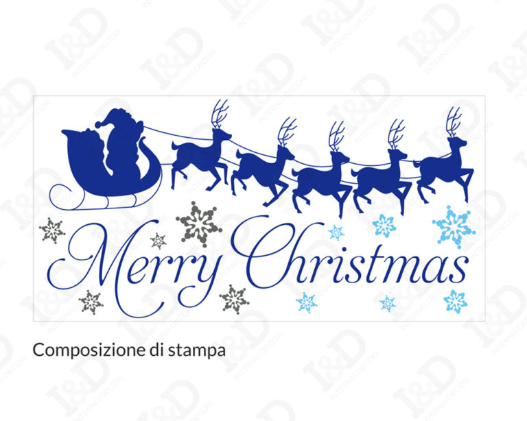 Adesivo per vetrine Natale "SLITTA CON FIOCCHI DI NEVE" - Vetrofania