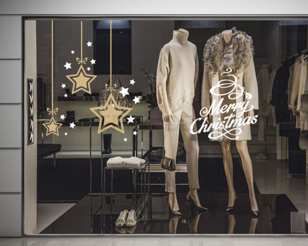 Adesivo per vetrine "NATALE CON STELLE CADENTI" - Vetrofania