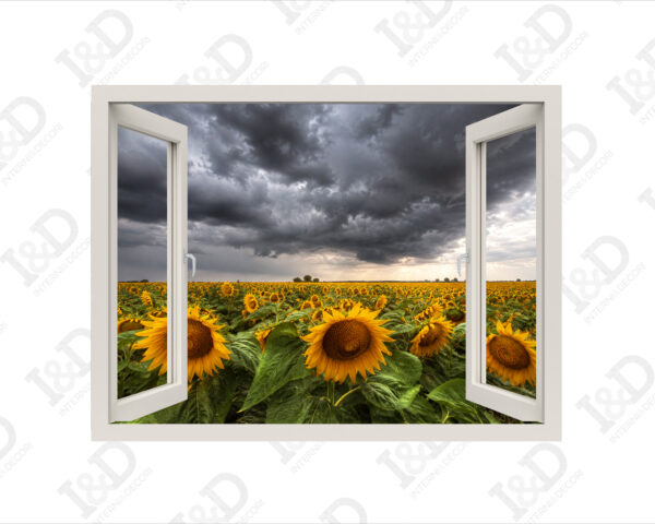 Adesivo murale finestra "NUBI SUI GIRASOLI" - Finestra illusione