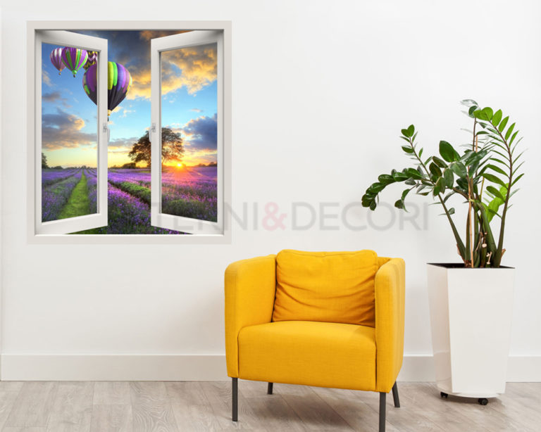 Adesivo murale finestra "GUARDANDO LE MONGOLFIERE" - Finestra illusione