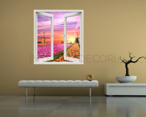 Adesivo murale finestra "VISTA SUI TULIPANI" - Finestra illusione