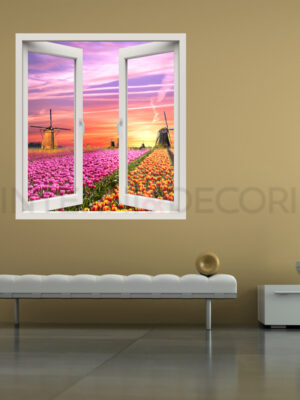 Adesivo murale finestra "VISTA SUI TULIPANI" - Finestra illusione