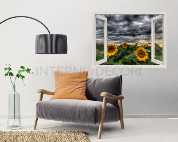 Adesivo murale finestra "NUBI SUI GIRASOLI" - Finestra illusione