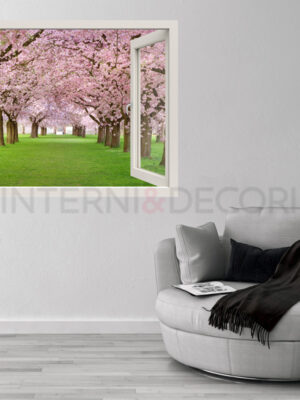 Adesivo murale finestra "CAMMINANDO TRA I CILIEGI" - Finestra illusione