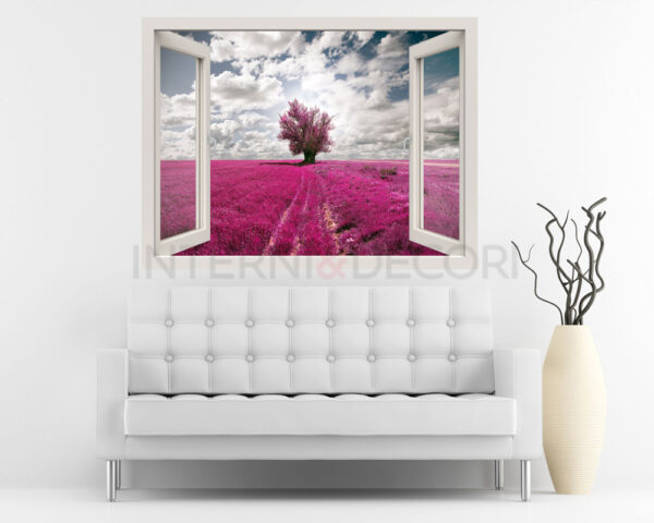 Adesivo murale finestra "NUVOLE SUL CAMPO DI LAVANDA" - Finestra illusione