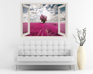 Finestra illusione-Nuvole sul campo di lavanda