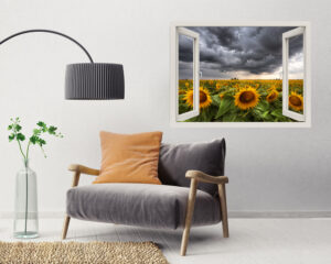 Adesivo murale finestra "NUBI SUI GIRASOLI" - Finestra illusione