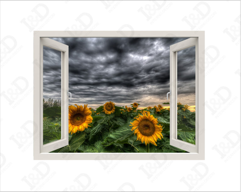 Adesivo murale finestra "NUBI SUI GIRASOLI" - Finestra illusione