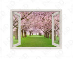 Adesivo murale finestra "CAMMINANDO TRA I CILIEGI" - Finestra illusione