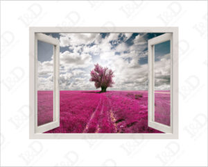 Nuvole sul campo di lavanda-finestra illusione