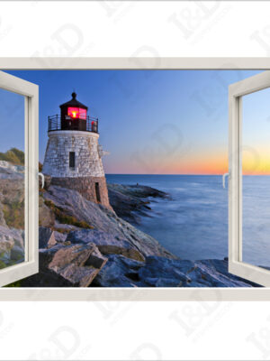 Vista sul faro al tramonto-finestra illusione