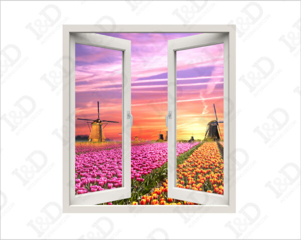 Adesivo murale finestra "VISTA SUI TULIPANI" - Finestra illusione