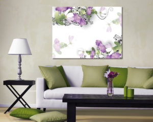 Stampa su tela-Fiori lilla e decori