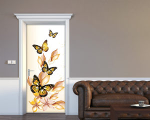 Adesivo per porte-farfalle e fiori gialli