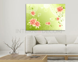 Quadro moderno fiori "DALIE SU SFONDO VERDE" - Stampa su tela