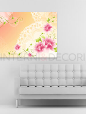 Quadro moderno fiori "DALIE SU SFONDO ARANCIO"