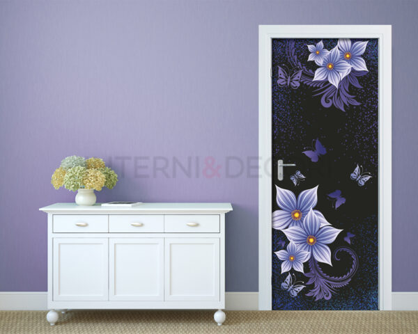 Decorazione porta "FIORI E FARFALLE VIOLA"