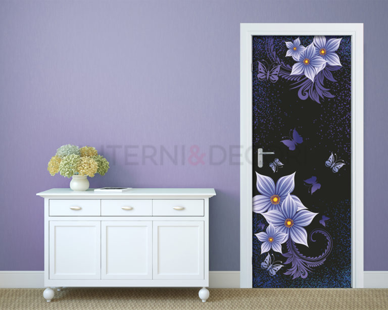 Decorazione porta "FIORI E FARFALLE VIOLA"