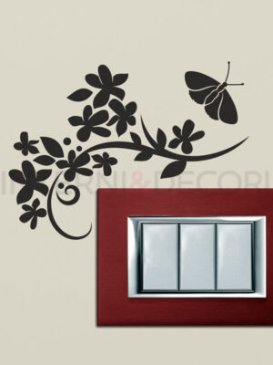 Adesivo per interruttori "FIORI CON FARFALLA" - Mini sticker murale