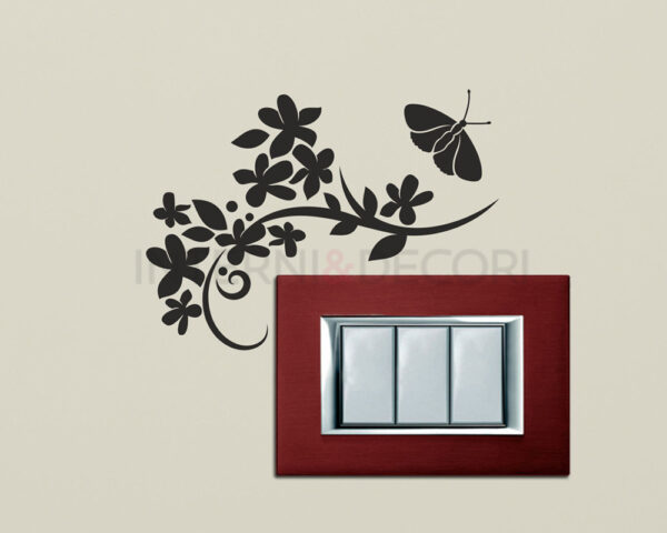 Adesivo per interruttori "FIORI CON FARFALLA" - Mini sticker murale