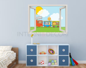 Adesivo murale finestra "TRENINO COLORATO" - Finestra illusione