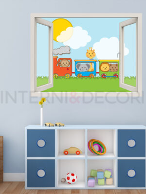 Adesivo murale finestra "TRENINO COLORATO" - Finestra illusione