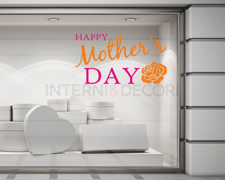 Adesivo per vetrine "FESTA DELLA MAMMA CON ROSA" - Vetrofania