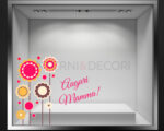 Adesivo festa della mamma "AUGURI CON FIORI" - Vetrofania