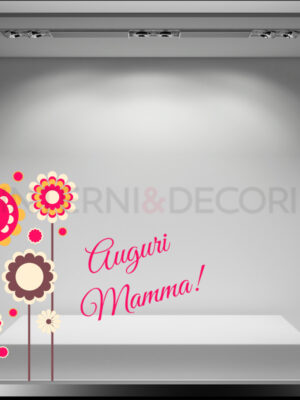Adesivo festa della mamma "AUGURI CON FIORI" - Vetrofania
