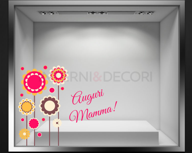 Adesivo festa della mamma "AUGURI CON FIORI" - Vetrofania
