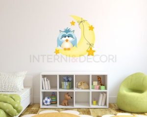 Adesivo murale-gufetto azzurro su luna