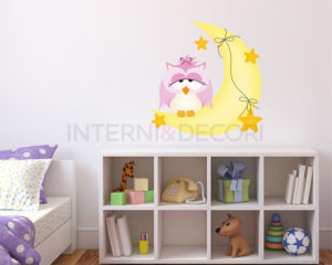 Adesivo murale-gufetta rosa su luna