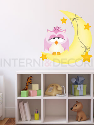 Adesivo da parete gufo "GUFETTA ROSA SU LUNA" - Adesivo murale