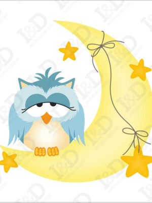 Gufetto azzurro su luna-adesivo murale