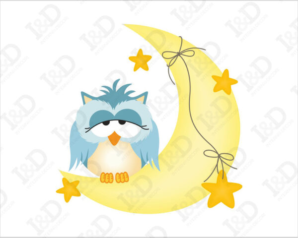 Adesivo da parete gufi "GUFETTO AZZURRO SU LUNA" - Adesivo murale