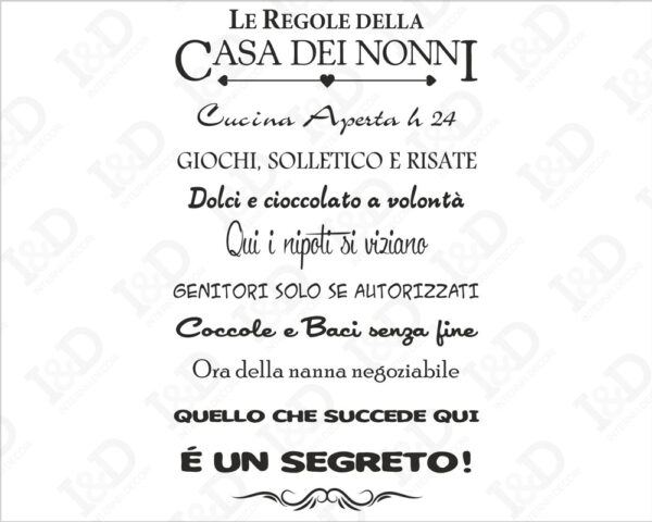 Scritta adesiva da muro "LE REGOLE DELLA CASA DEI NONNI"