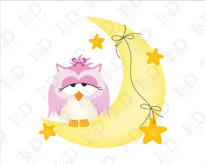 Gufetta rosa su luna-adesivo murale