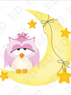 Gufetta rosa su luna-adesivo murale