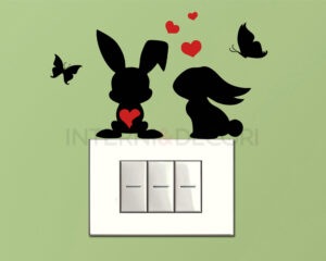 Adesivo murale coniglietti "TRA CUORI E FARFALLE" - Mini sticker murale