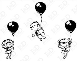 Bimbi in volo con palloncini-mini sticker murale