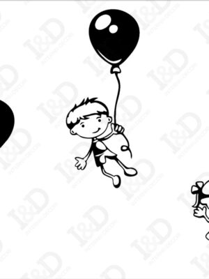 Bimbi in volo con palloncini-mini sticker murale