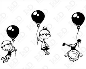 Bimbi in volo con palloncini-mini sticker murale