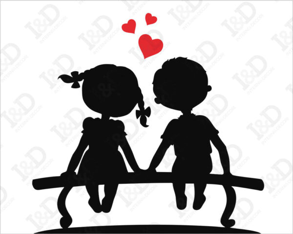 Adesivo murale bambini "CUORI SULLA PANCHINA" - Mini sticker murale