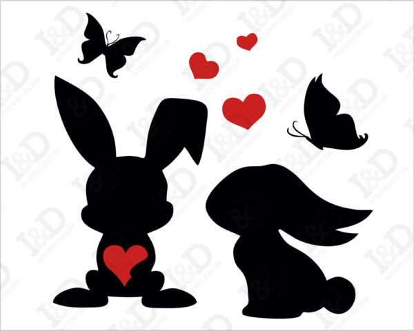 Adesivo murale coniglietti "TRA CUORI E FARFALLE" - Mini sticker murale