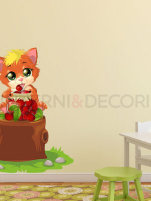Adesivo da parete gatto "GOLOSO DI CILIEGIE" - Adesivo murale